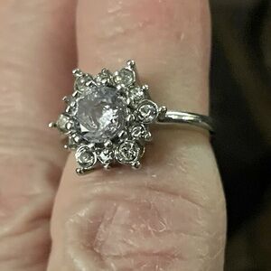Silver Cocktail Ring with Clear Stones Size 5
